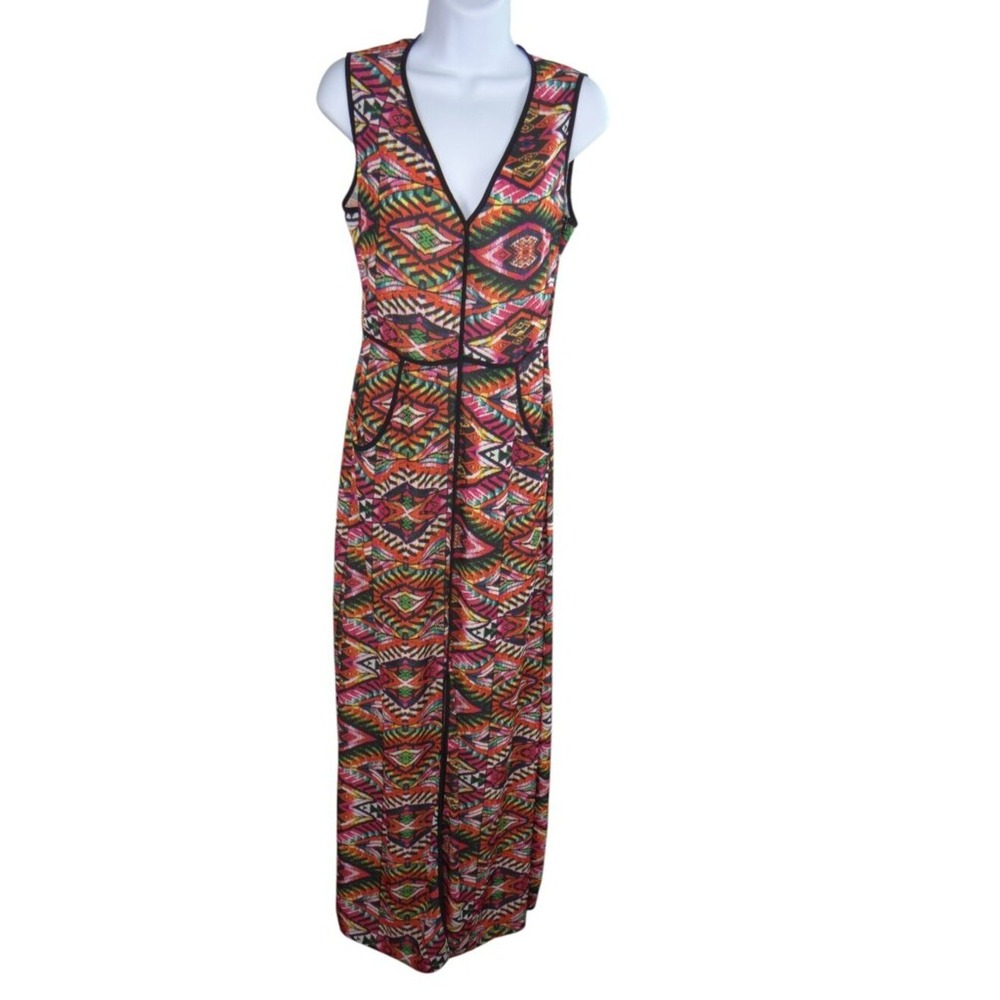 Two Arrows Womens‎ Multicolor Geometric Tribal Print Cutout Back Maxi Dress S